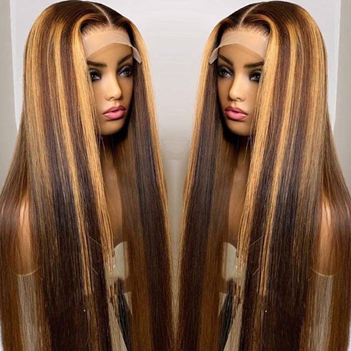 P4/27 Highlight Straight Wig 4x4 5x5 6x6 Lace Closure Wigs Honey Blonde Human Hair Wigs