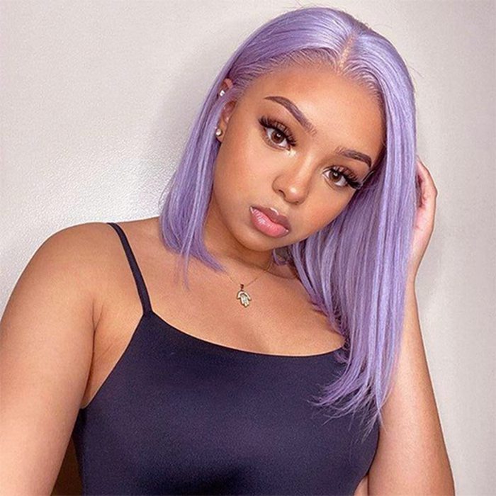 Mandisa Short Purple Straight 13x4 HD Transparent Lace Front Bob Wig