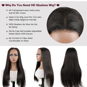 Air Cap-Breathable Straight HD Transparent Lace Front Glueless Wig