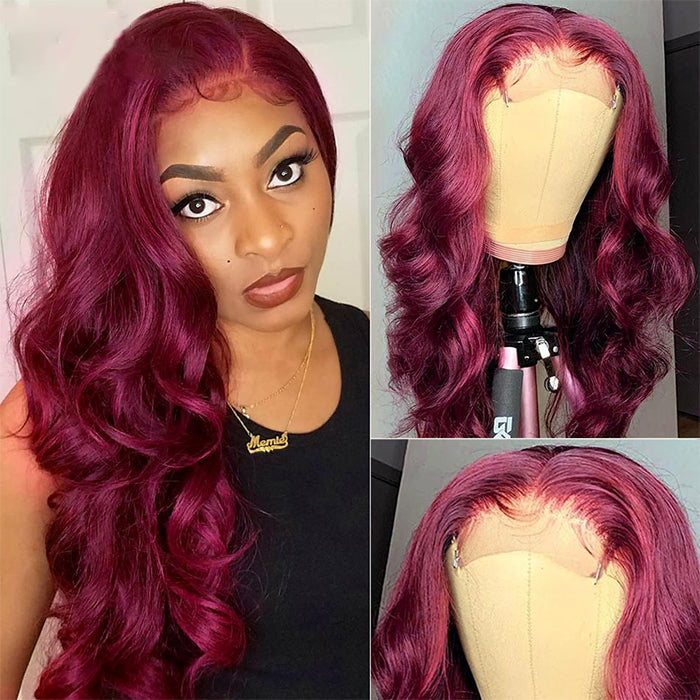 13x4 13x6 Lace Front Wig Body Wave Human Hair Wigs 99J Red Burgundy Pre-Plucked Remy Human Hair Wigs