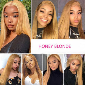 27 Hair Color Honey Blonde Straight Brazilian Human Hair 4x4 Lace Closure Wig
