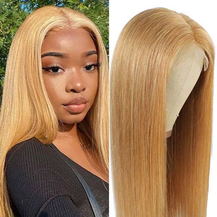 30 Inch Honey Blonde Straight Lace Front Wig 27 Hair Colored Transparent Frontal Wig