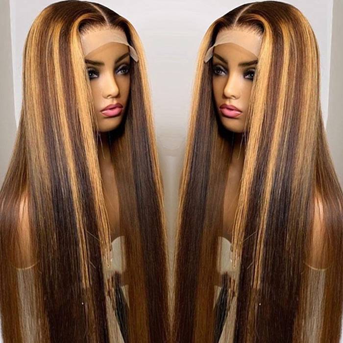 P4/27 Highlight Straight Wig 4x4 5x5 6x6 Lace Closure Wigs Honey Blonde Human Hair Wigs