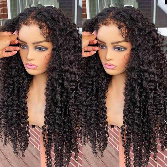 4C Edge Hairline-Curly 13x4 HD Transparent Lace Front Human Hair Wigs With Curly Edges