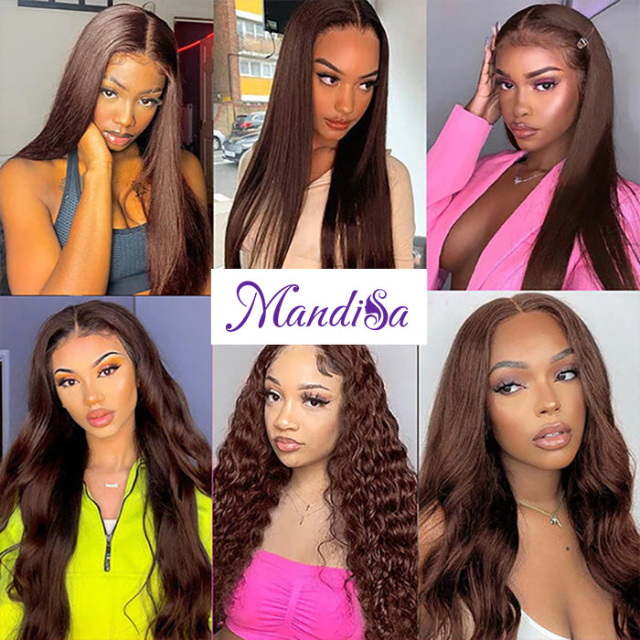 4x4 Transparent Lace Closure Wigs Color #4 Brown Straight Human Hair Wig Bleach Knots With Baby Hair