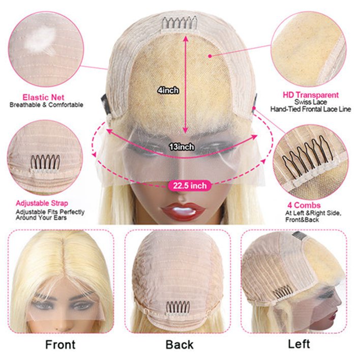 13x4 Transparent HD Lace Front 613 Straight Human Hair Wigs
