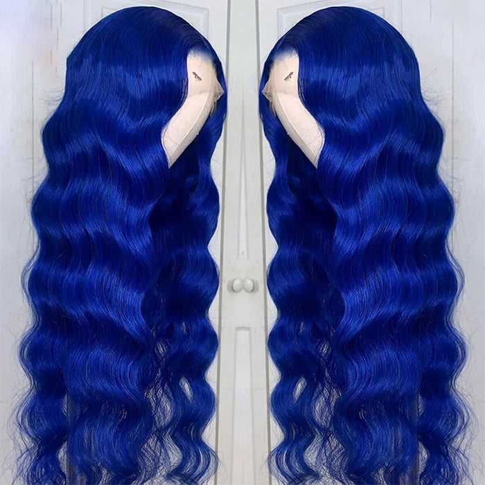 Blue Wig 13x4 4x4 Body Wave Lace Front Wig Transparent Lace Frontal Wig For Women