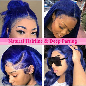 Blue Wig 13x4 4x4 Body Wave Lace Front Wig Transparent Lace Frontal Wig For Women