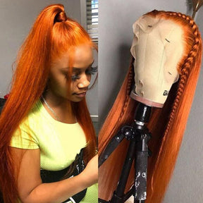 Ginger Orange Lace Front Wig Straight Colored Lace Front Wigs Glueless Human Hair Wigs