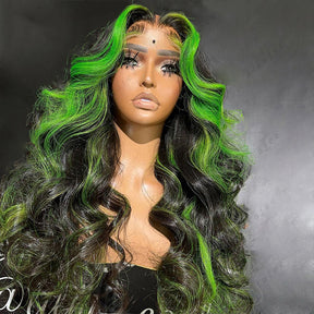 Highlight 13x4 Lace Frontal Green Body Wave Brazilian 100% Human Hair Wigs