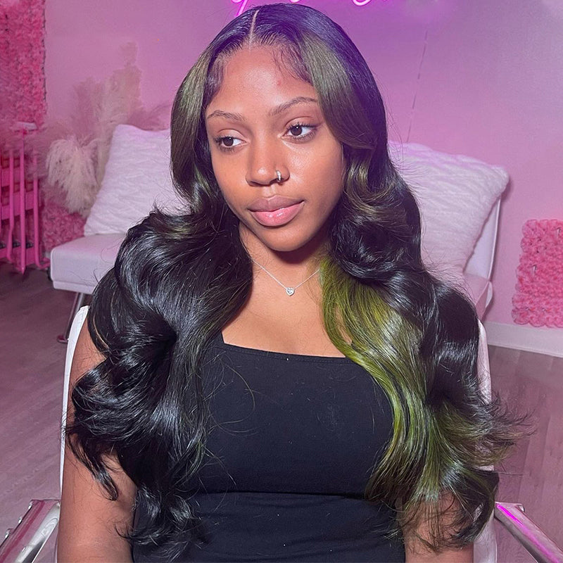 Highlight 13x4 Lace Frontal Green Body Wave Brazilian 100% Human Hair Wigs