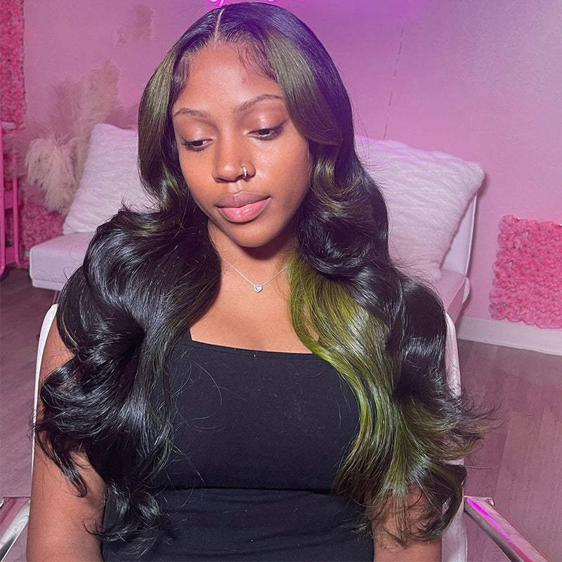 Highlight 13x4 Lace Frontal Green Body Wave Brazilian 100% Human Hair Wigs