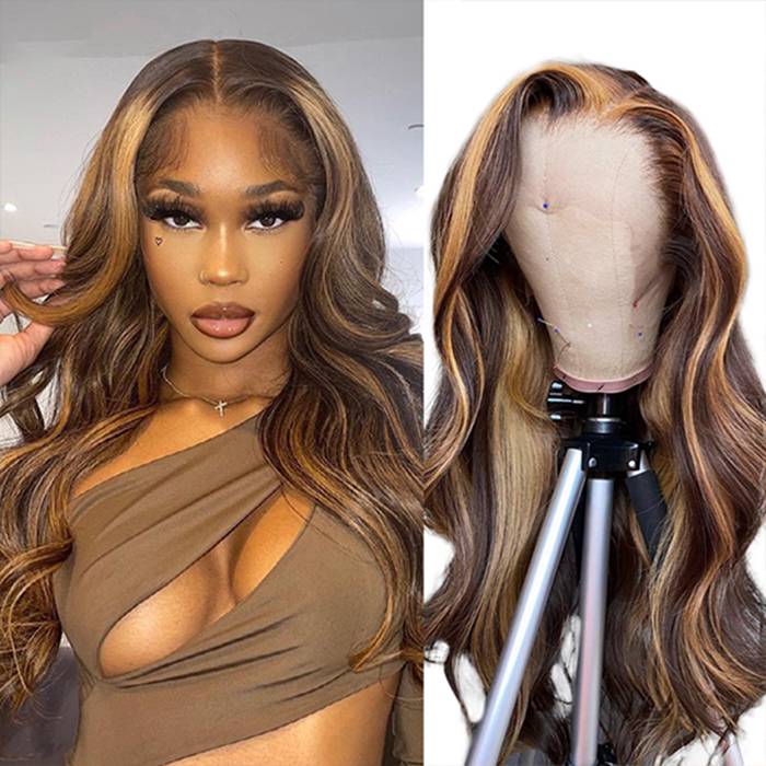 P4/27 Highlight Honey Blonde Body Wave Lace Closure Wigs