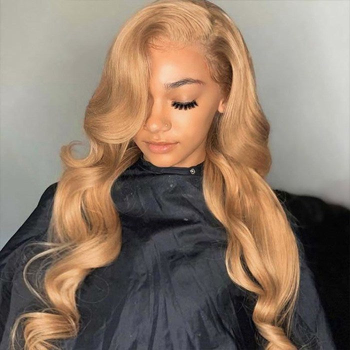 Honey Blonde Lace Front Wig 27 Colored Body Wave Human Hair Wigs