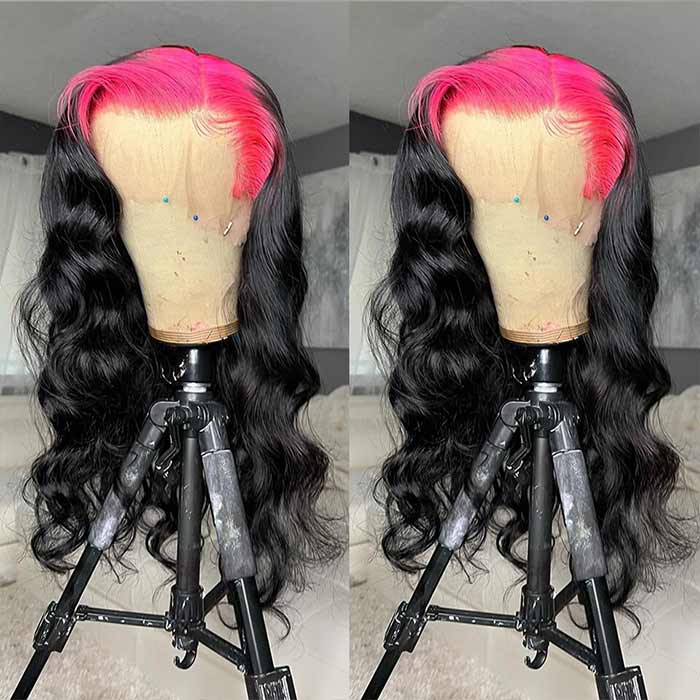 Hot Roots Billie Eilish Hairstyles Neon Color Roots On Black Hair Body Wave Wigs
