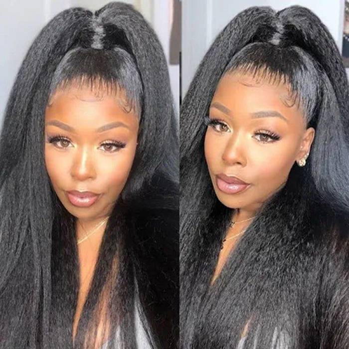 Kinky Straight 13x4 HD Transparent Lace Front Wig Natural Hairline Pre-Plucked