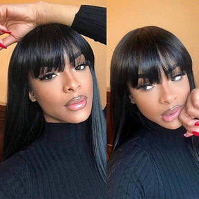 Long Silky Straight Glueless Wig With Bangs Scalp Friendly