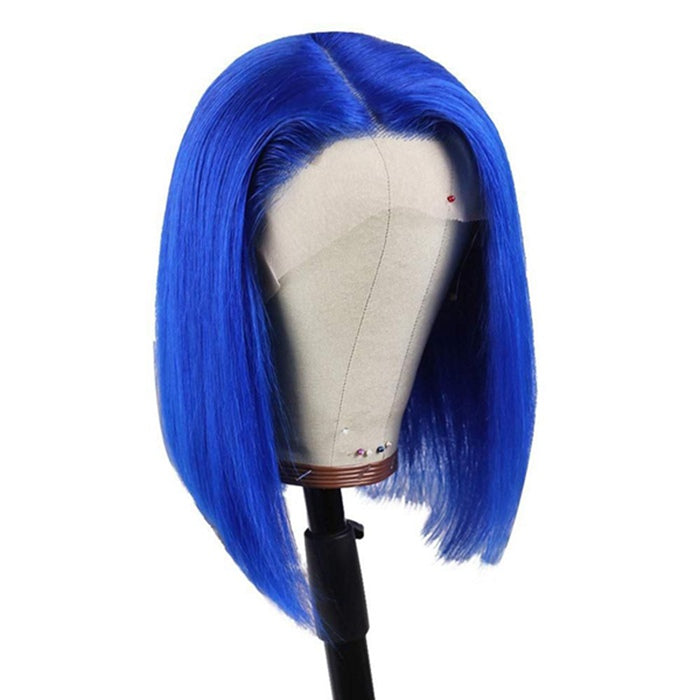 Mandisa Short Blue Straight 13x4 HD Transparent Lace Front Bob Wig