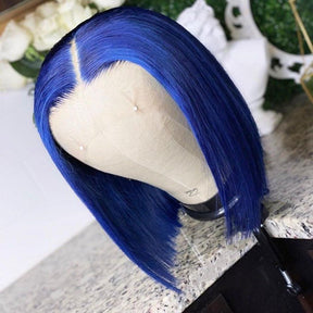 Mandisa Short Blue Straight 13x4 HD Transparent Lace Front Bob Wig