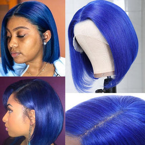 Mandisa Short Blue Straight 13x4 HD Transparent Lace Front Bob Wig