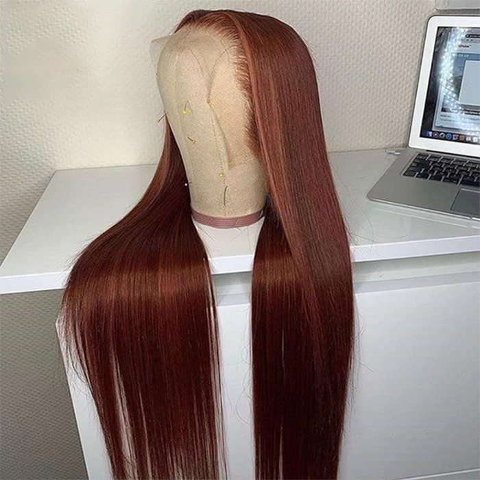 Reddish Brown 13x4 Straight Lace Front Wigs #33 Auburn Brown Glueless Human Hair Wigs