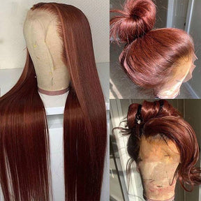 Reddish Brown 13x4 Straight Lace Front Wigs #33 Auburn Brown Glueless Human Hair Wigs